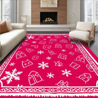 Whimsical Red Snowflake Character Collage Rug