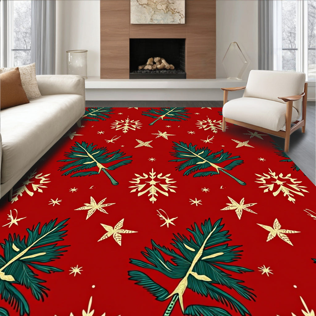 Red Woodland Pine Snowflake Yuletide Rug