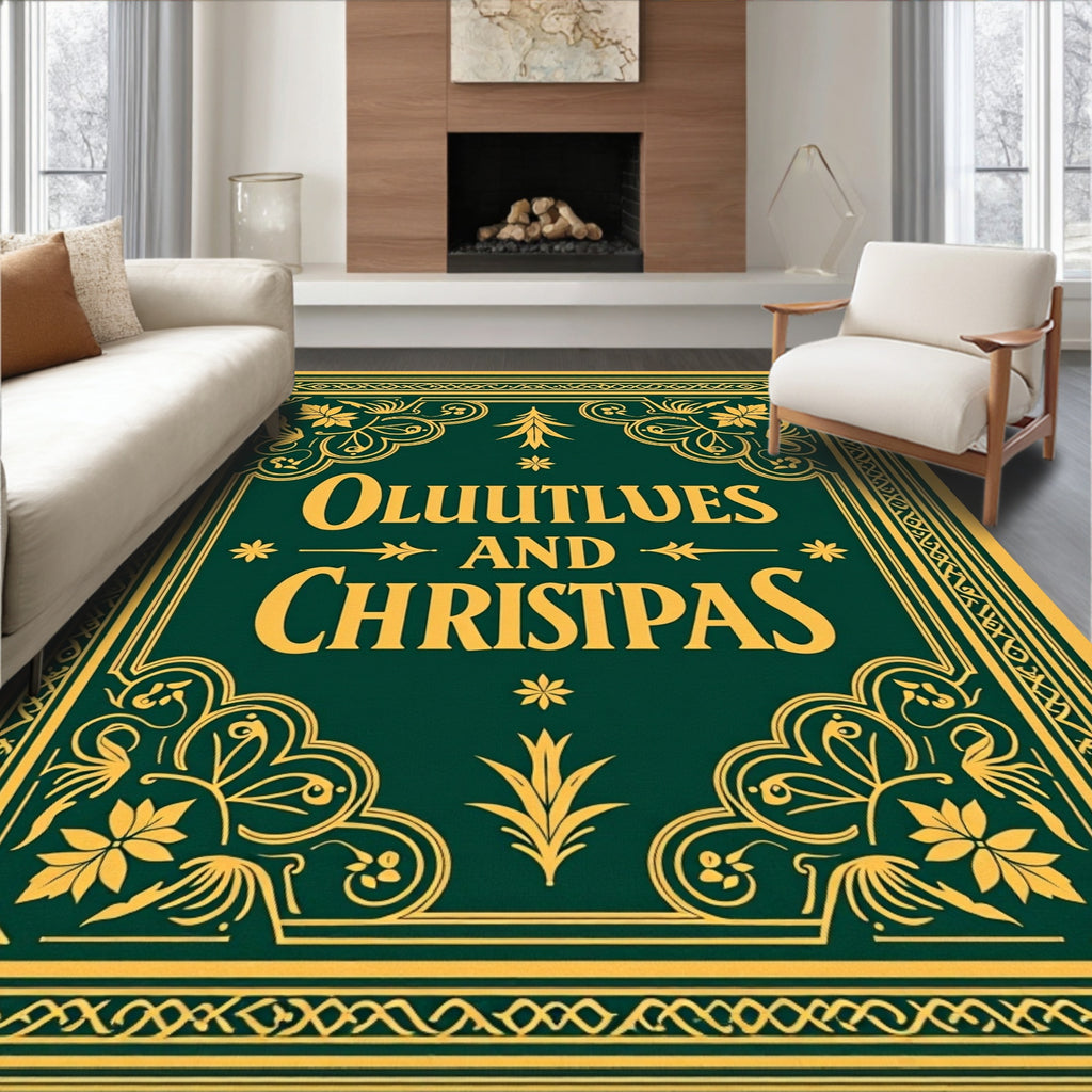 Emerald Gold Floral Scrollwork Medallion Rug