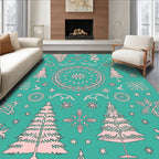 Teal Pink Christmas Tree Snowflake Medallion Rug