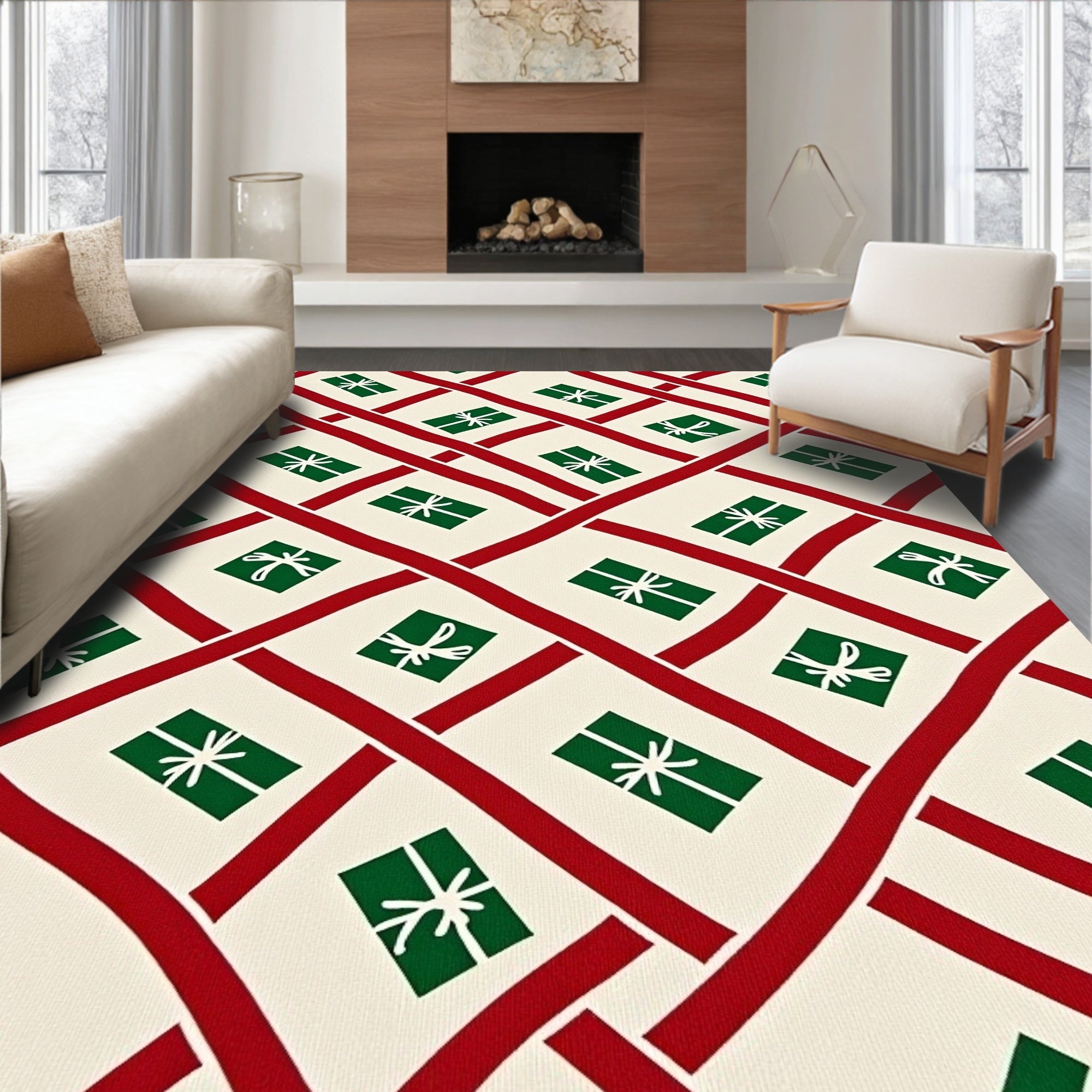 Red Green Gift Wrapped Holiday Lattice Rug