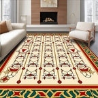 Whimsical Red Cat Border Cream Rug