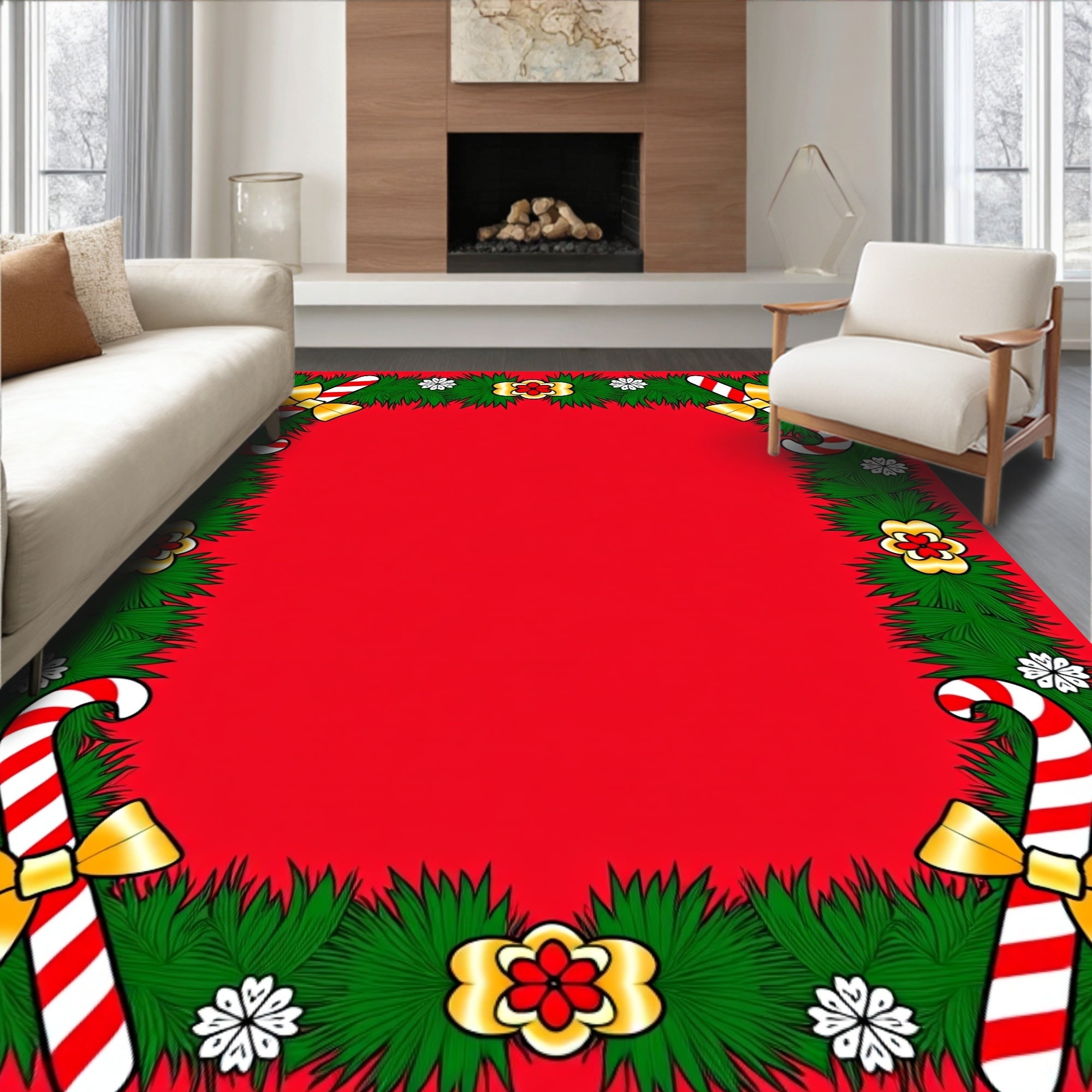 Festive Candy Cane Garland Red Rug