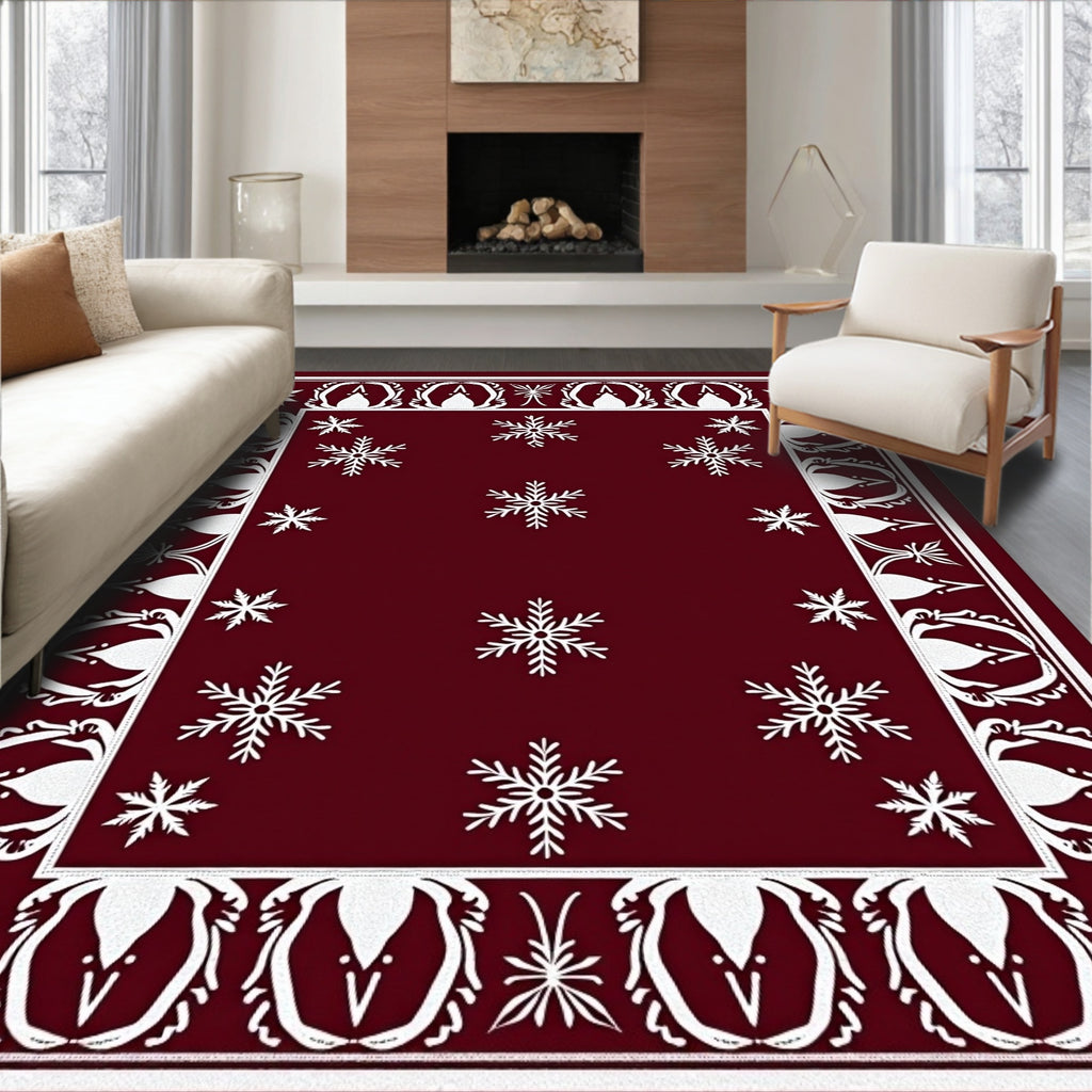 Crimson Snowflake Borders Rug