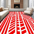 Red White Stripped Organic Form Rug