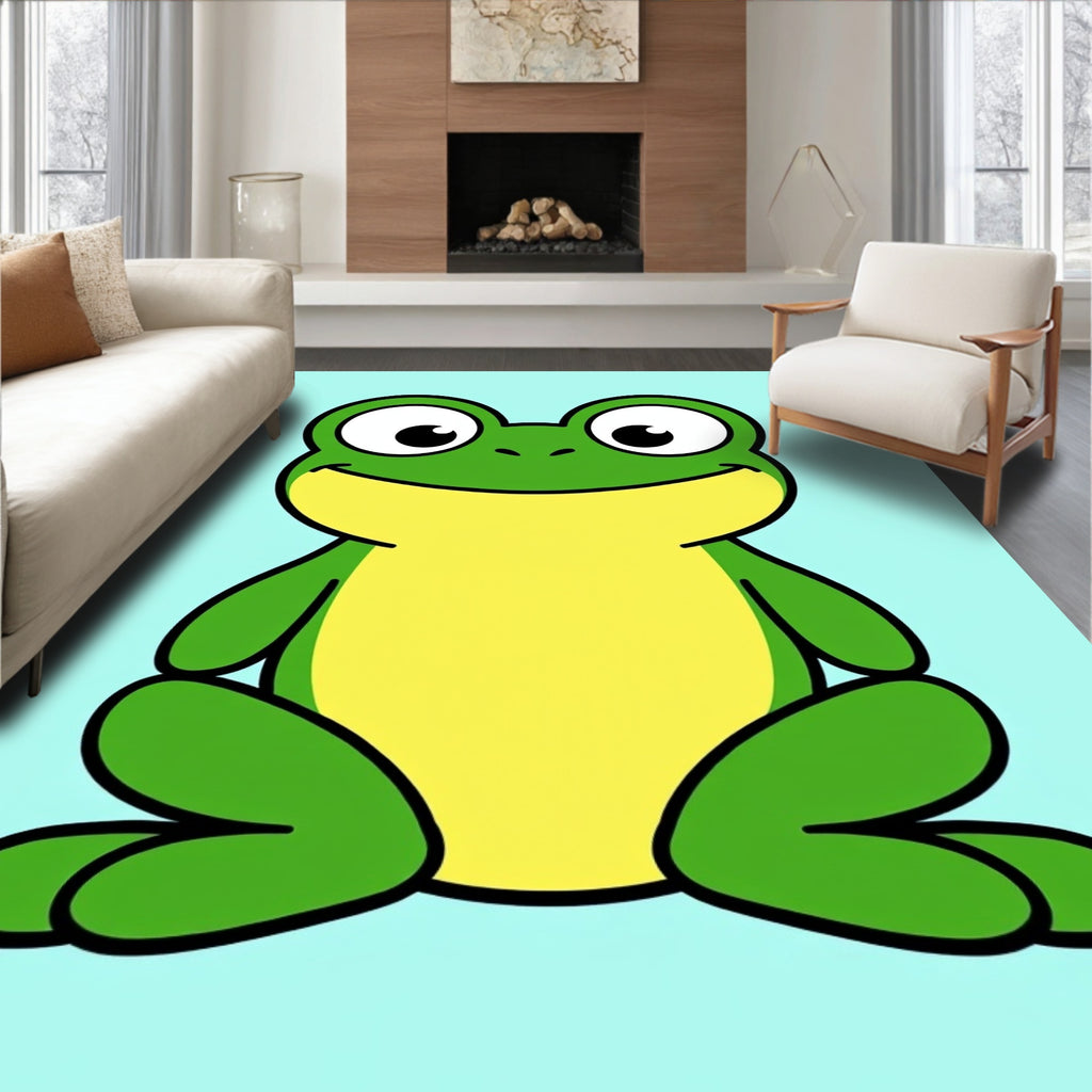 Happy Green Frog Sitting Portrait Rug