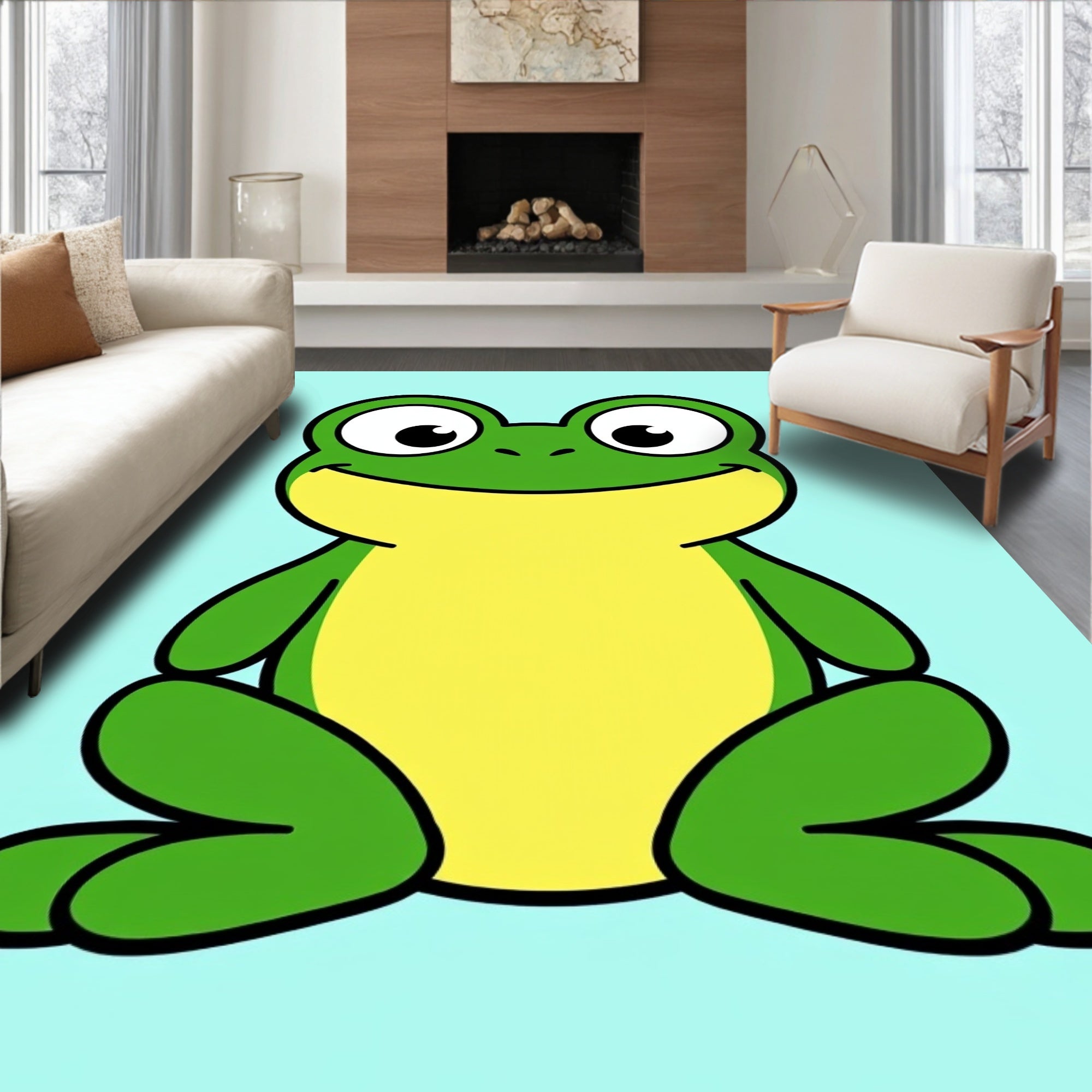 Happy Green Frog Sitting Portrait Rug