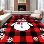 Red Buffalo Plaid Snowman Snowflake Rug