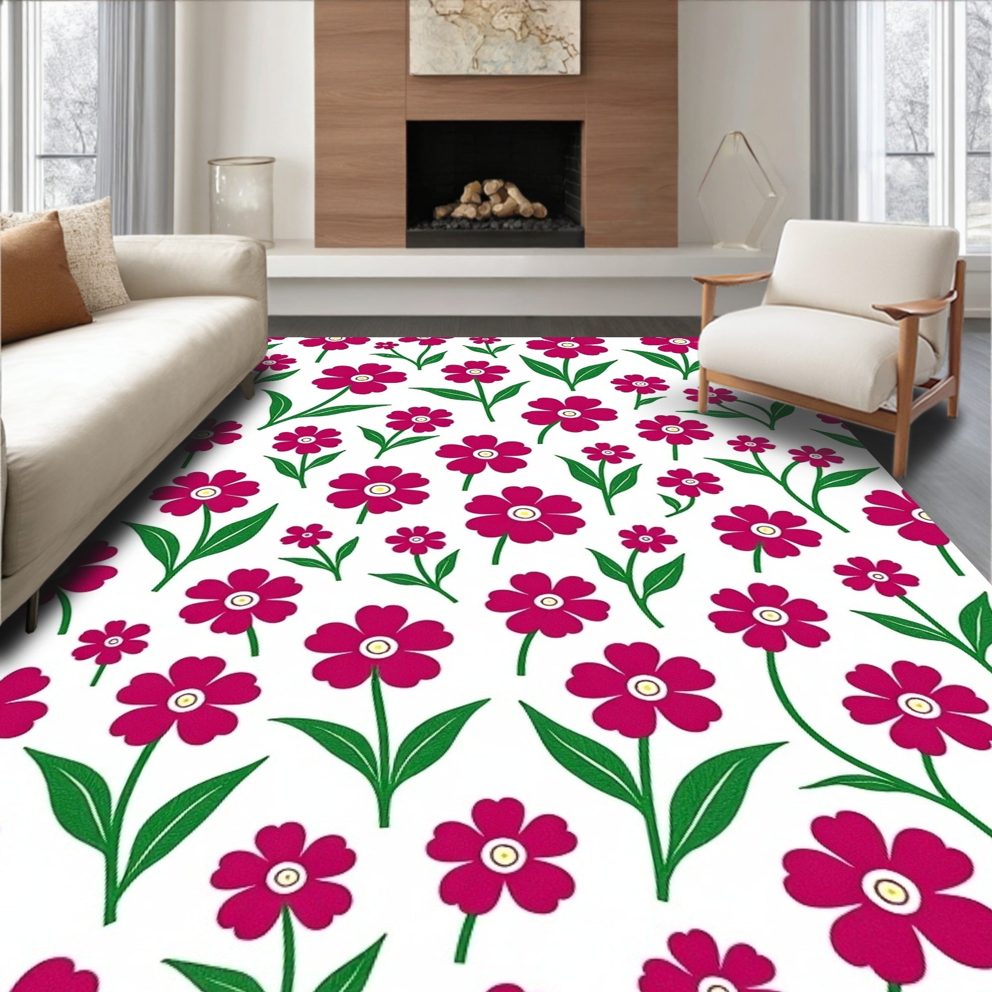 Crimson Floral Field Repeat Rug