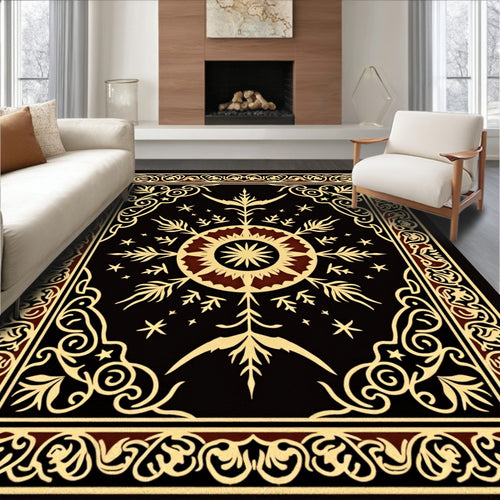 Black Golden Floral Medallion Starburst Rug