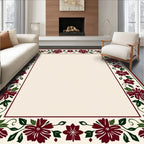 Crimson Green Floral Vine Border Rug
