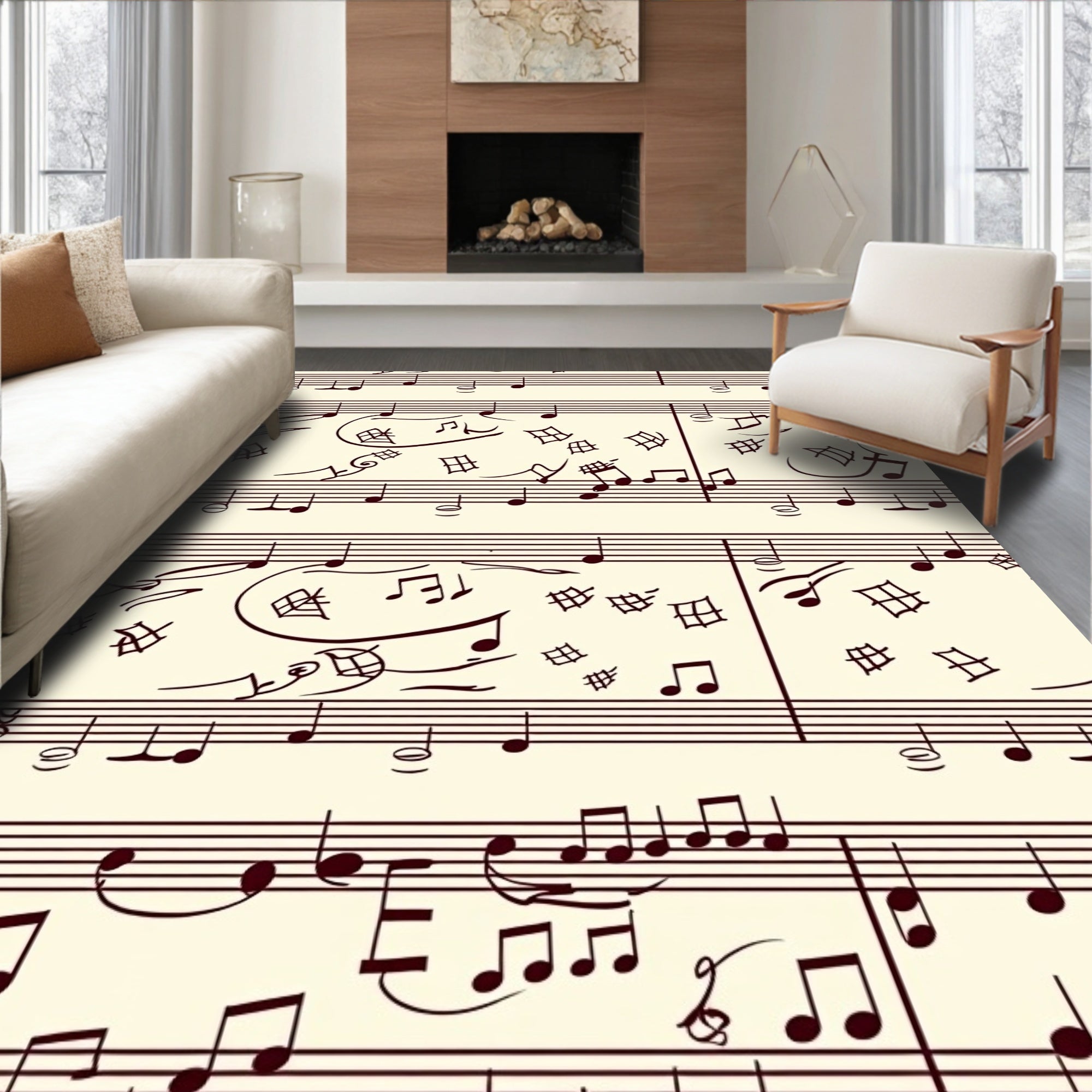 Retro brown musical notes on cream Rug