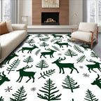 Dark Forest Deer Pine Branches Snowflakes Rug