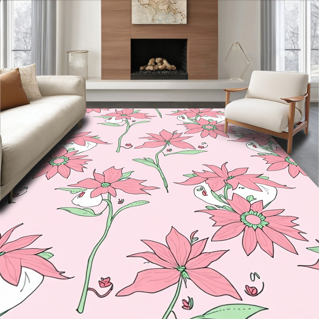 Pink Floral Bloom Garden Rug
