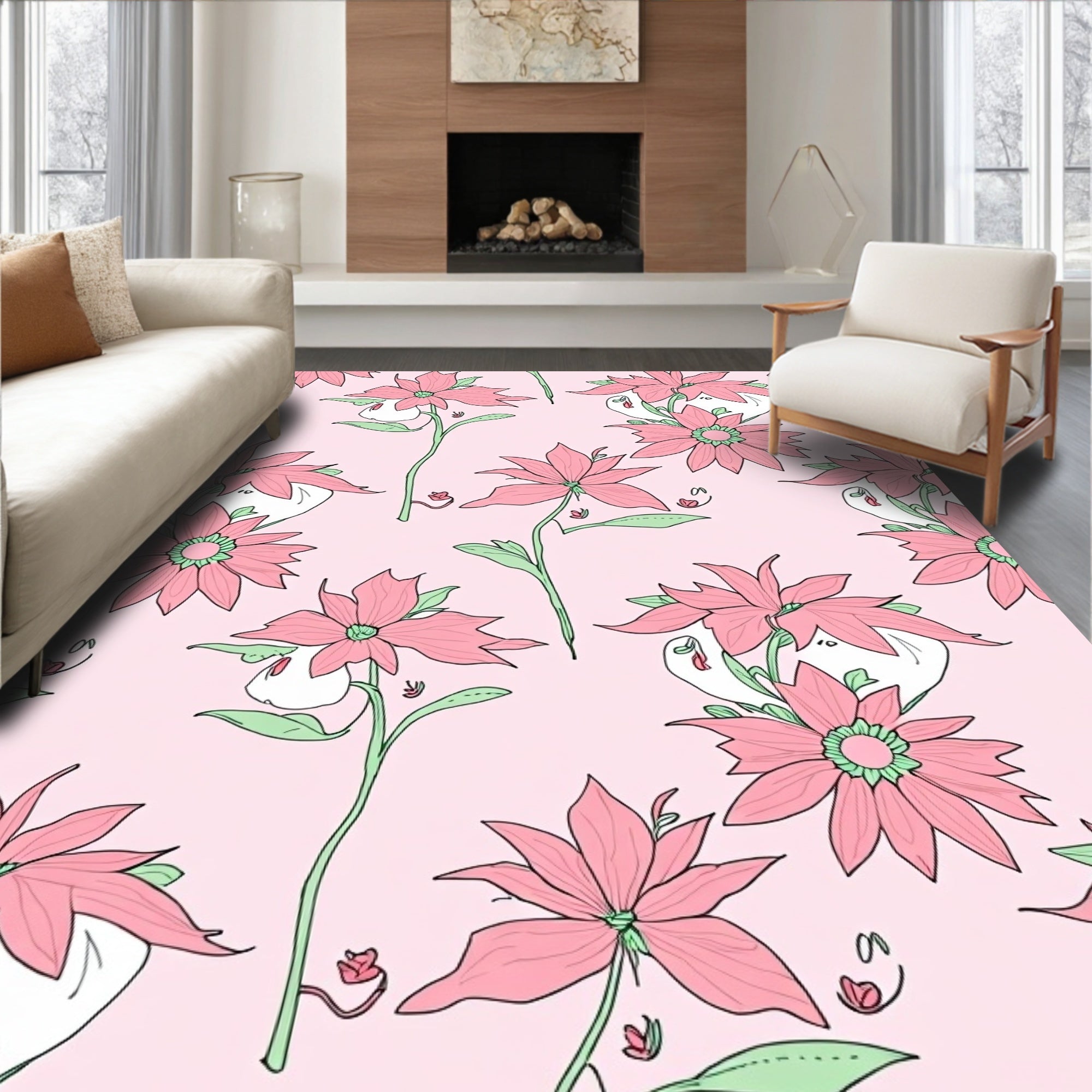 Pink Floral Bloom Garden Rug