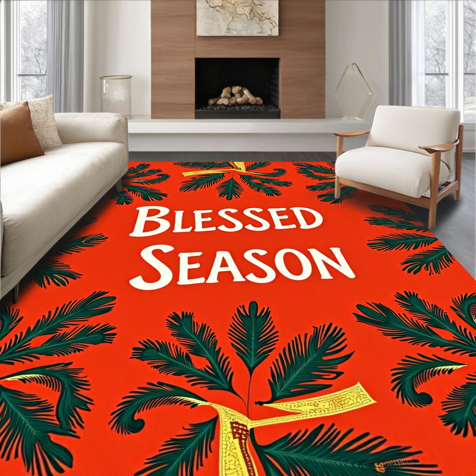 Festive Green Pine Boughs Rug