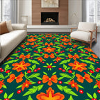 Bold Orange Floral Berry Garland Rug