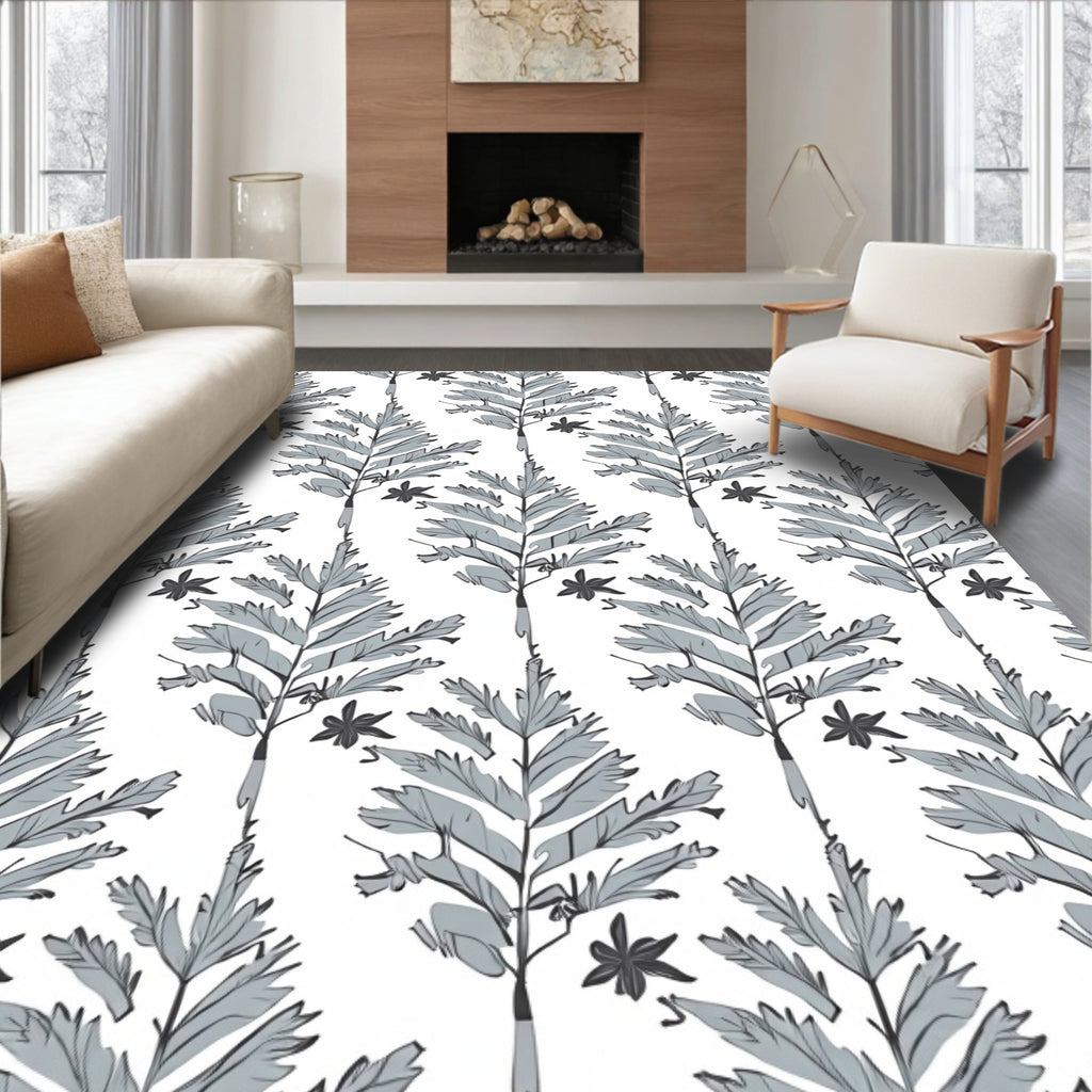 Gray Fern Leaf Botanical Repeat Rug