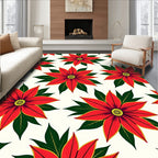 Crimson Poinsettia Foliage Floral Rug