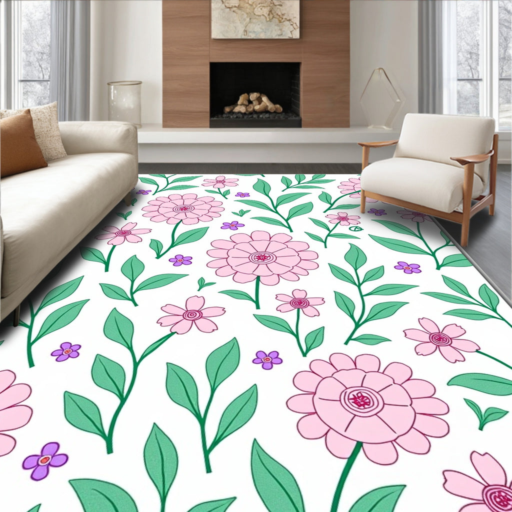 Pink Daisy Floral Branch Garden Rug