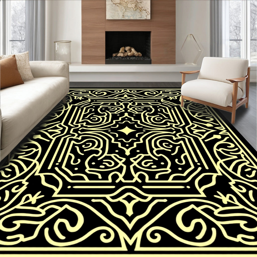 Black Gold Interlocking Labyrinth Rug