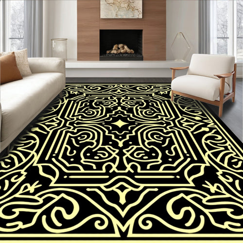 Black Gold Interlocking Labyrinth Rug