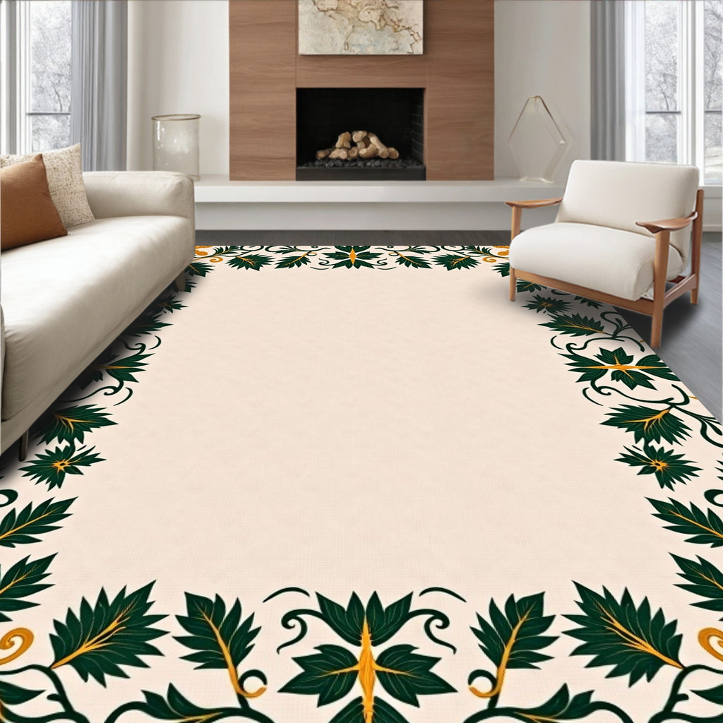 Emerald Green Gold Leaf Scrollwork Rug