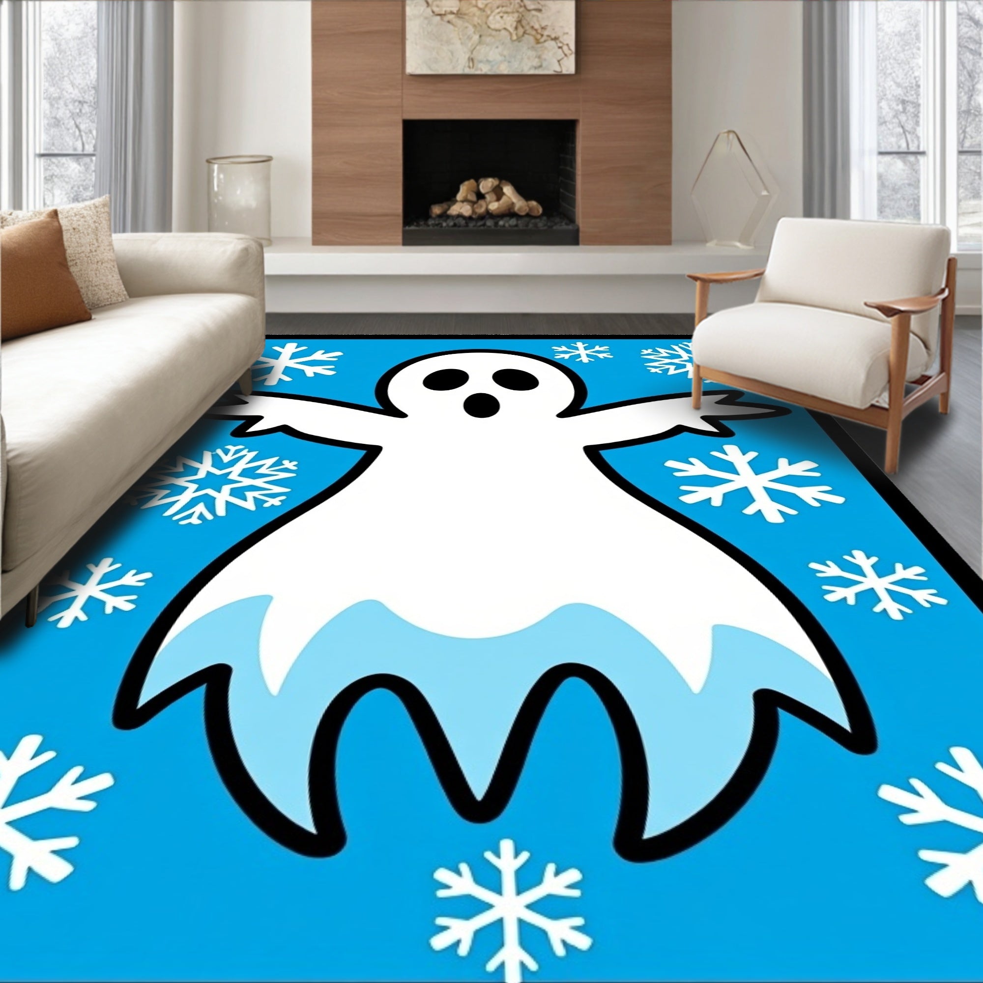 Spooky Snow Ghost Winterflakes Rug