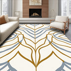 Golden Ochre Blue Curving Leaf Rug