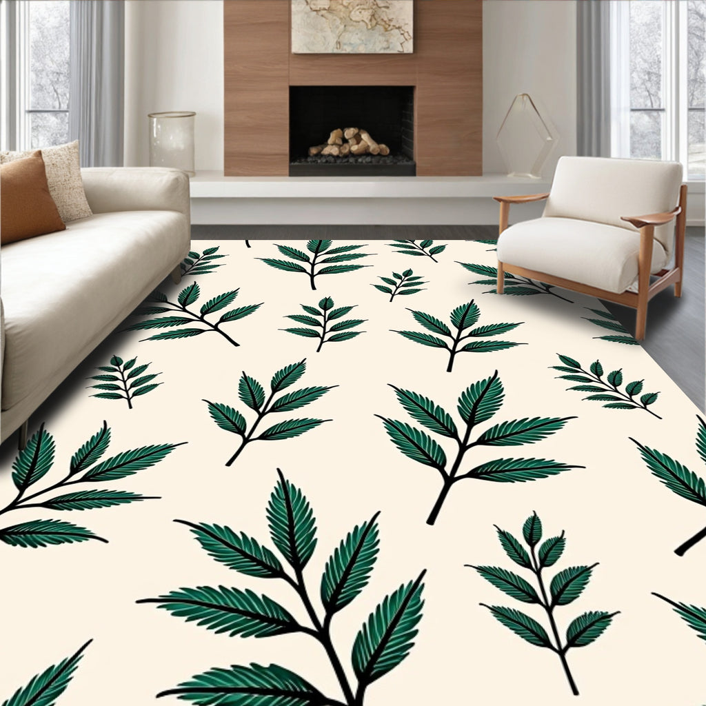 Deep Forest Green Fern Branches Rug