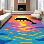 Vibrant Dolphin Sunset Ocean Waves Rug
