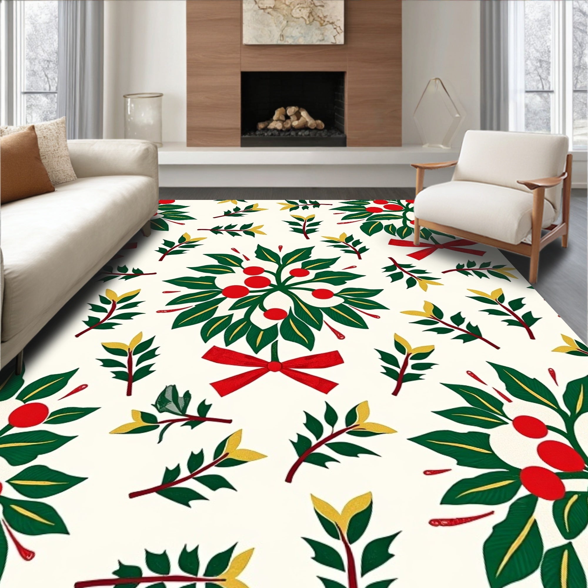 Red Green Berry Holiday Ribbon Rug