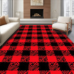 Red Black Checkered Abstract Squares Rug