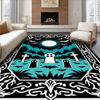 Halloween Haunted Graveyard Moon Bats Rug
