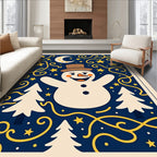 Winter Snowman Moon Stars Trees Swirls Rug