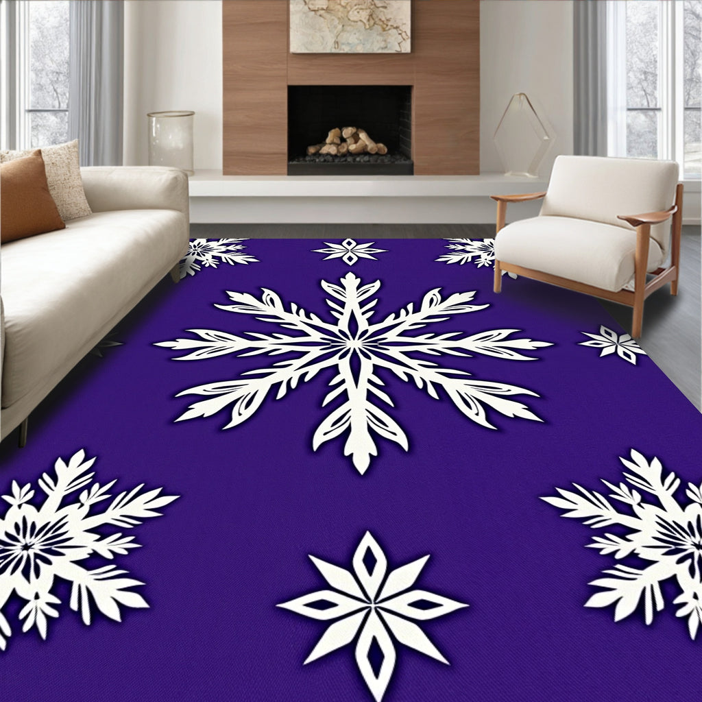 White Snowflake Collection on Purple Background Rug