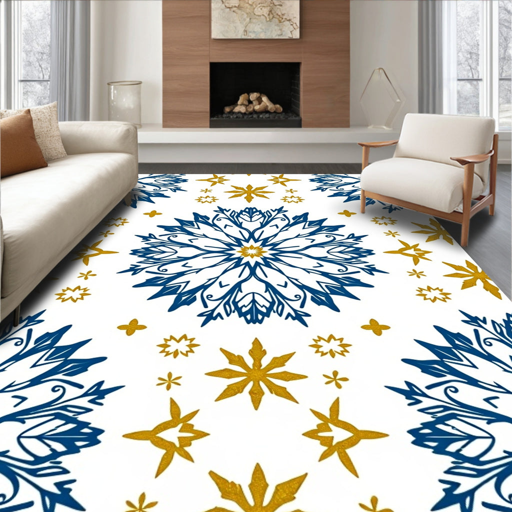Navy Gold Snowflake Mandala Rug