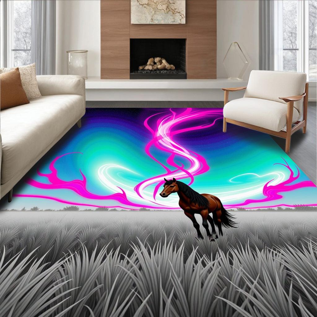 Majestic Horse Vibrant Aurora Sky Rug