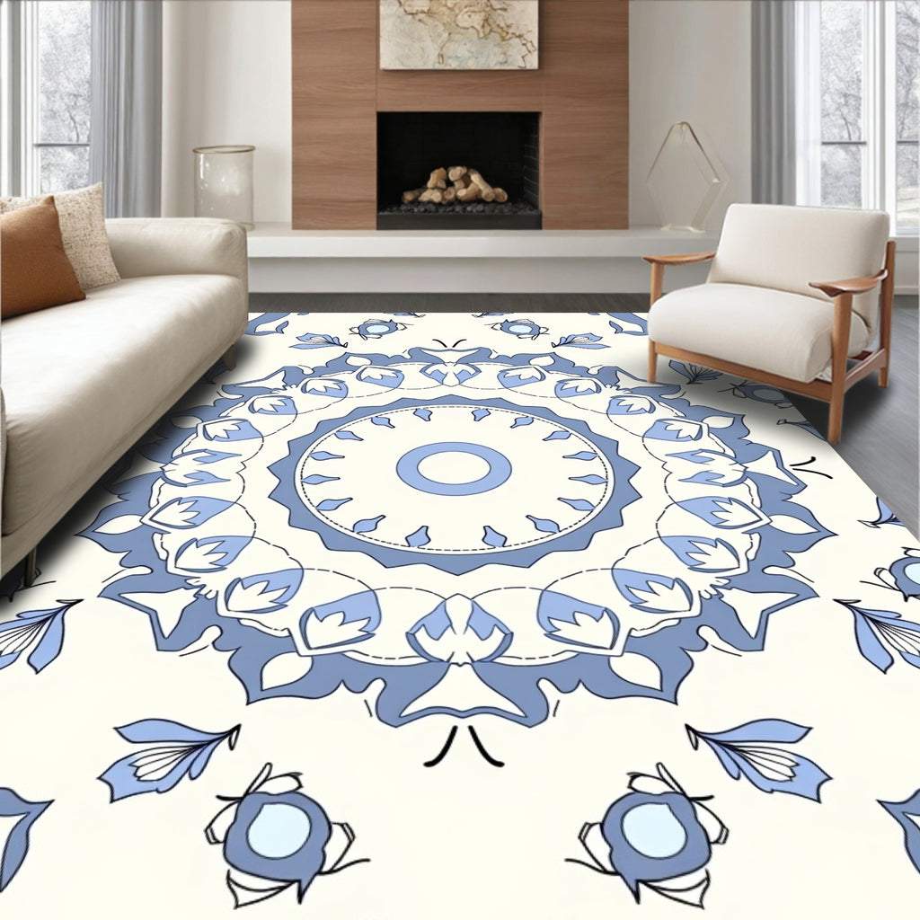 Light Blue Floral Medallion Mandala Rug