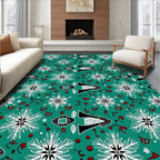 Teal White Red Snowflake Geometric Rug