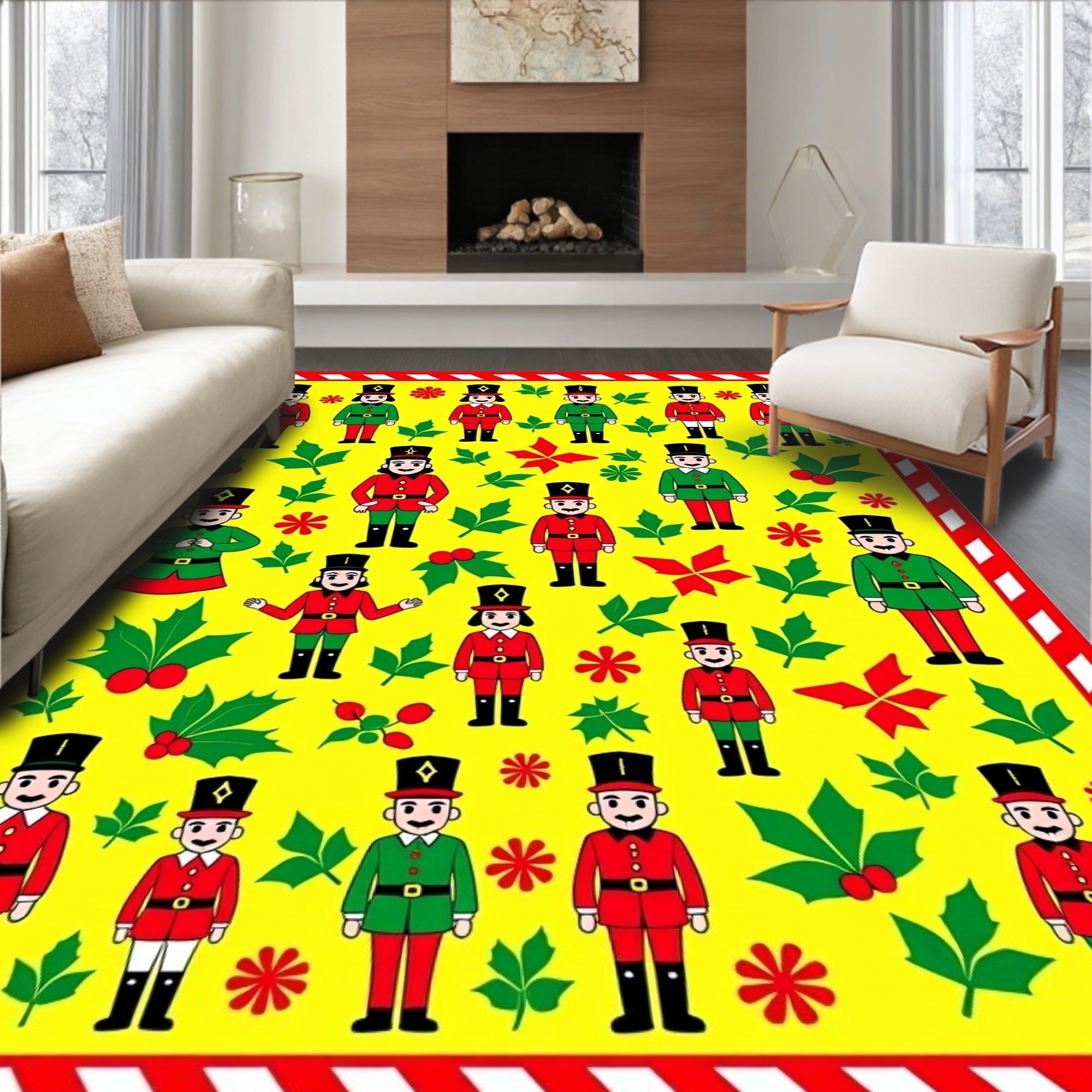 Christmas Nutcracker Red Green Folksy Rug