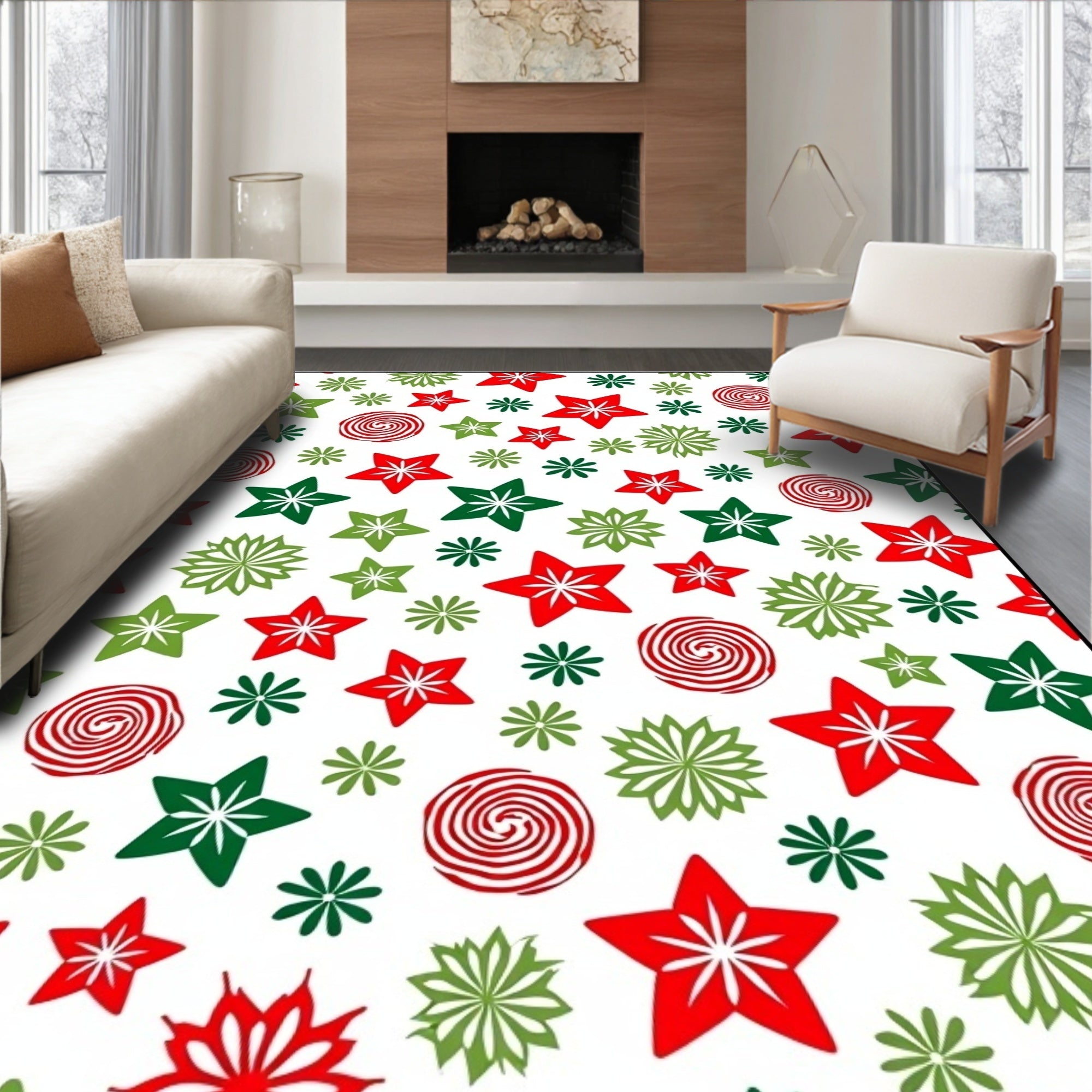 Red Green Star Swirl Bloom Rug