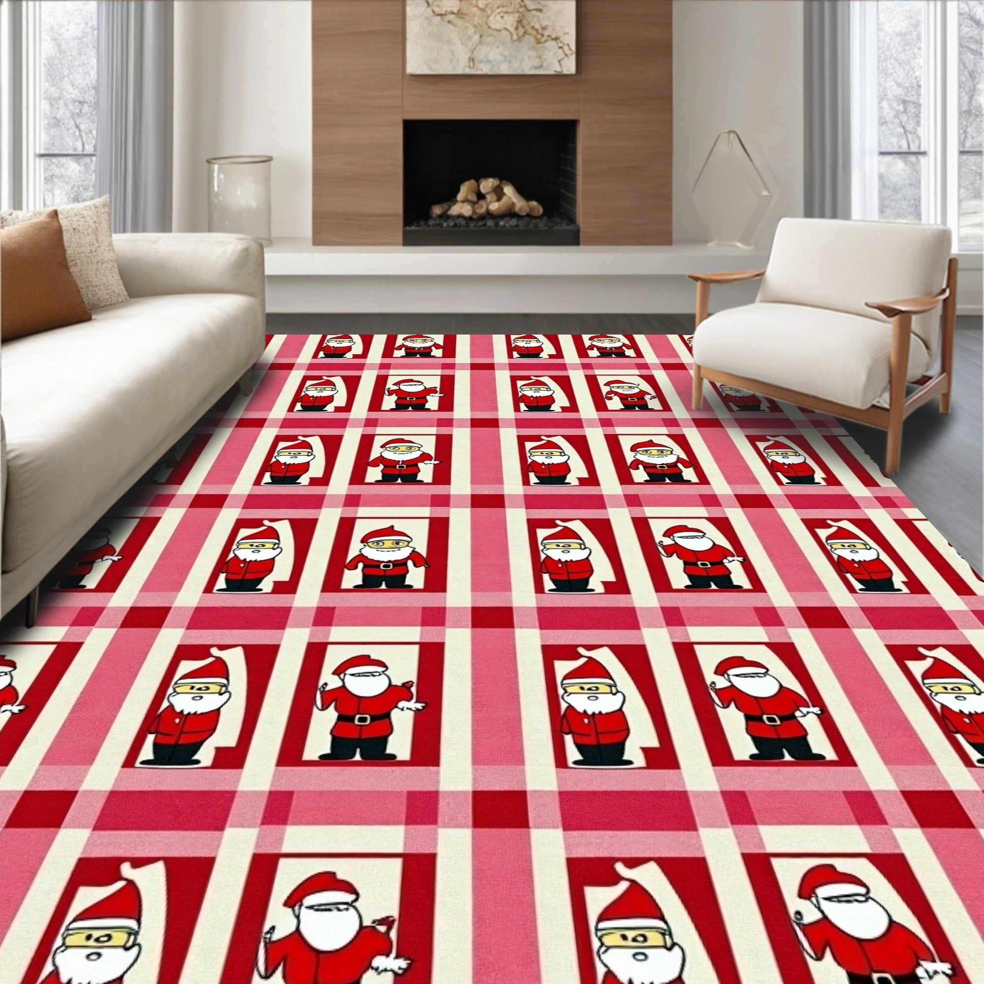 Red White Plaid Santa Repeat Rug