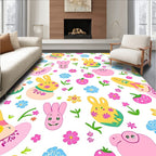 Whimsical Spring Easter Bunnies And Fruit Rug