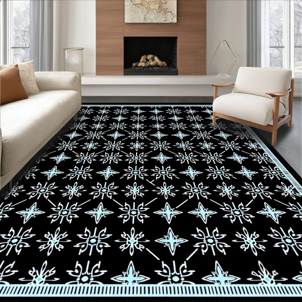 Black And White Geometric Star Rug