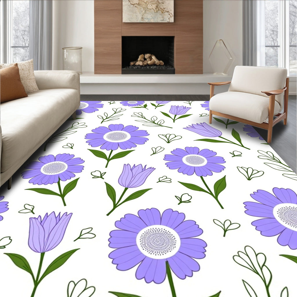 Lavender Daisy and Tulip Garden Rug