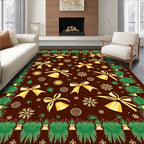 Brown Yellow Bells Snowflakes Festive Throw Rug