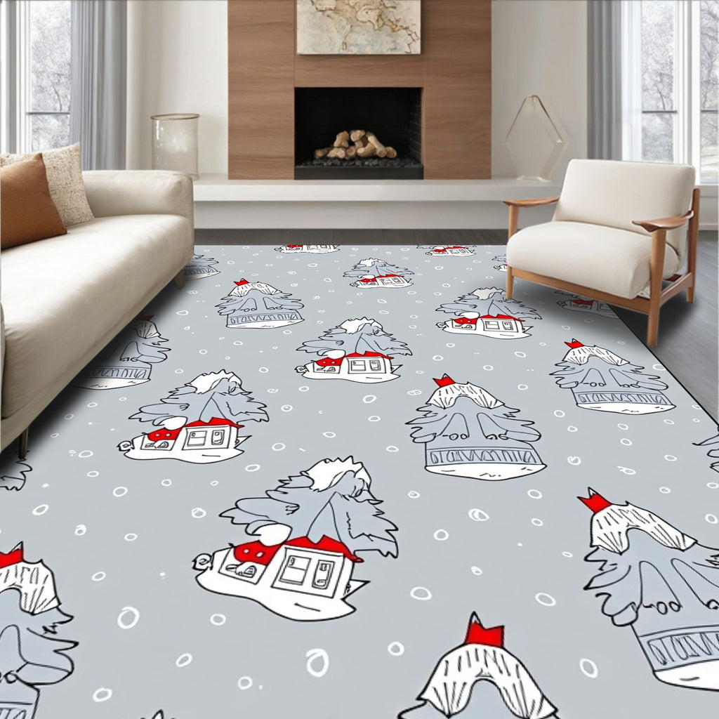 Whimsical Gray Winter Tree Homes Rug