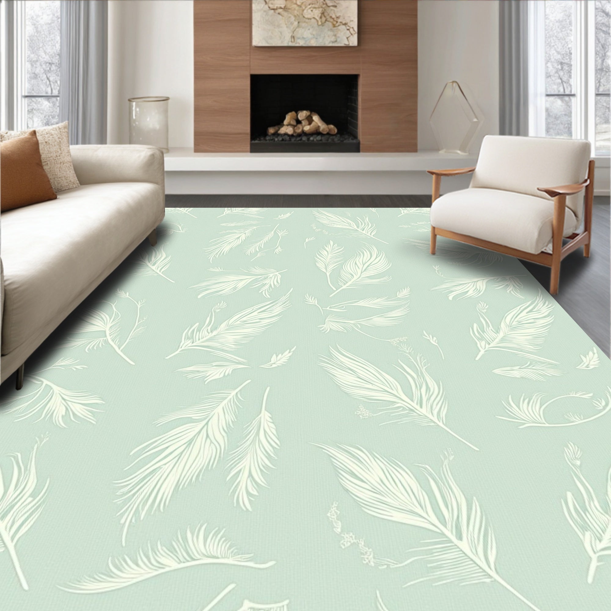 Seafoam Feather Field Rug