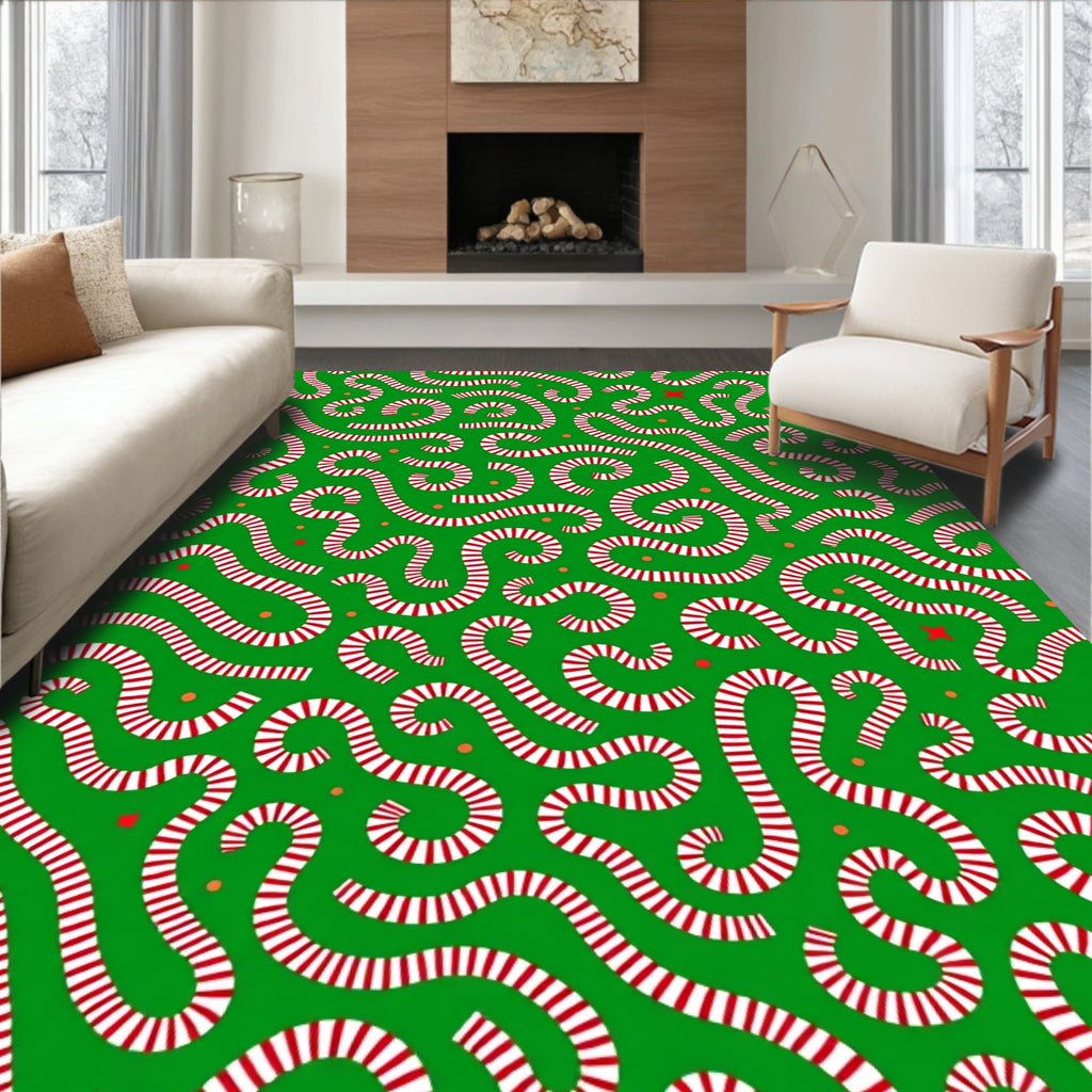 Whimsical Red Candy Cane Swirl Rug